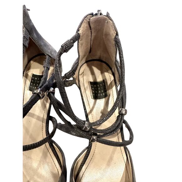 White House Black Market Gray Suede Back Zip Size 7 Excellent Condition 3" Heals - Picture 5 of 8